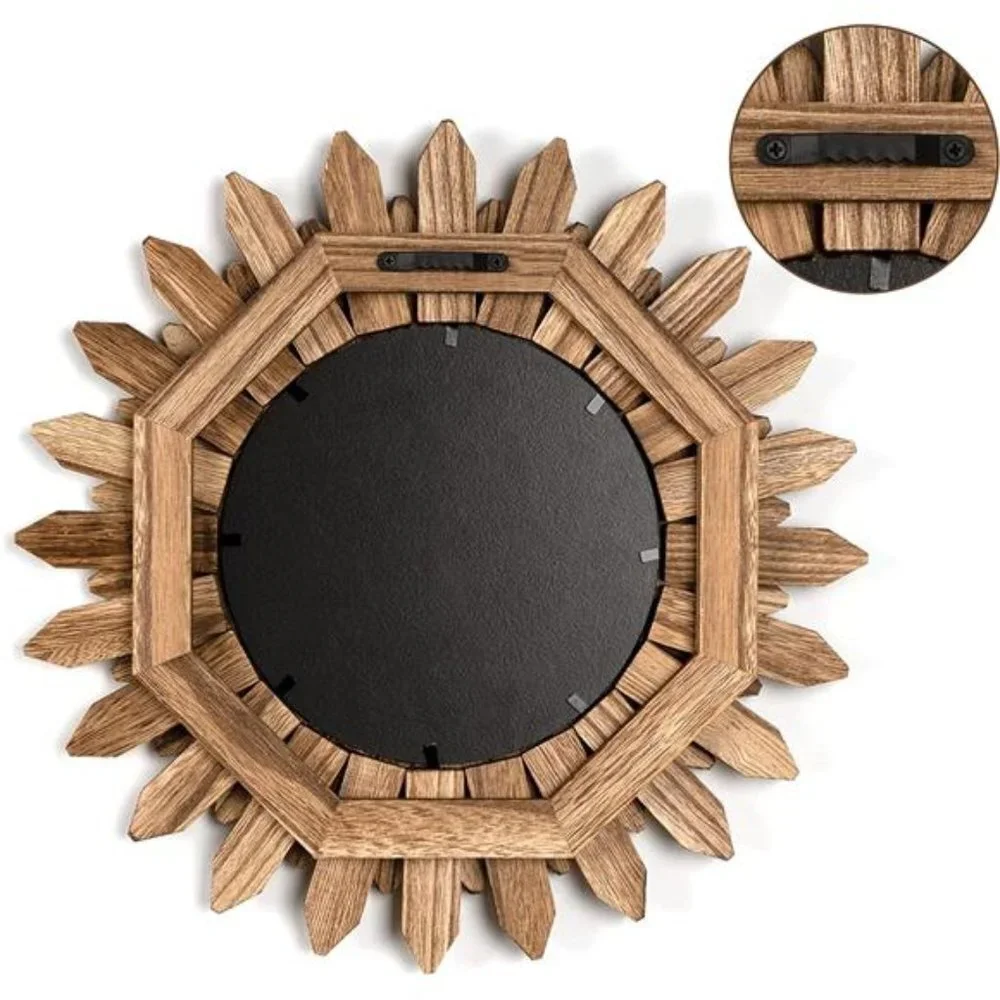 Wall Mirror Decorative 12 inch Rustic Wood Mirror Sunburst Boho Mirror